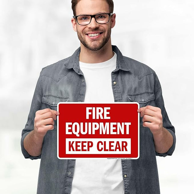 Fire Equipment Keep Clear Sign, 10x7 Inches, 4 Mil Vinyl Decal Stickers Weather Resistant, Made in USA by My Sign Center