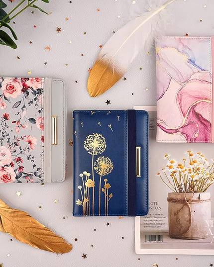 Passport Holder Cover Travel RFID Blocking Passport Cover Rose Gold Cute Flowers Passport Wallet with Elastic Band for Women