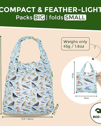 ECO CHIC Foldable Reusable Grocery Bags - Lightweight, Recycled & Reusable Shopping Bag - Waterproof Packable Tote