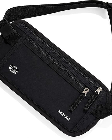 Money Belt - Slim Passport Holder RFID Blocking Travel Wallet Undercover Fanny Packs for Men Women - Black