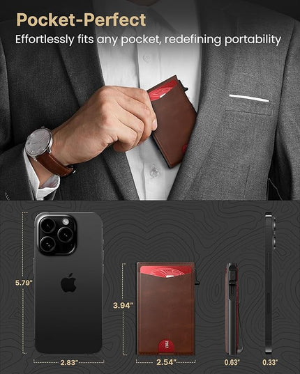 typecase Flip Pop Up Wallet for Men Card Holder: Smart Privacy & lD Display Mode, RFID Blocking, Slim Genuine Leather, Minimalist Front Pocket - 8 Cards Capacity | ID Window | Money Clip (Brown)