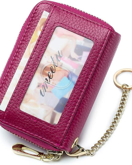 imeetu RFID Credit Card Holder, Small Leather Zipper Card Case Wallet for Women