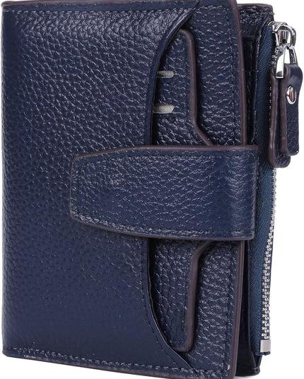 AINIMOER Women's RFID Blocking Leather Small Compact Bi-fold Zipper Pocket Wallet Card Case Purse with id Window