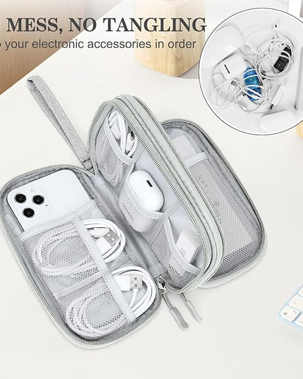 FYY Travel Cable Organizer Bag Pouch Electronic Accessories Carry Case Portable Waterproof Double Layers All-in-One Storage for Cord, Charger, Phone, Earphone Grey