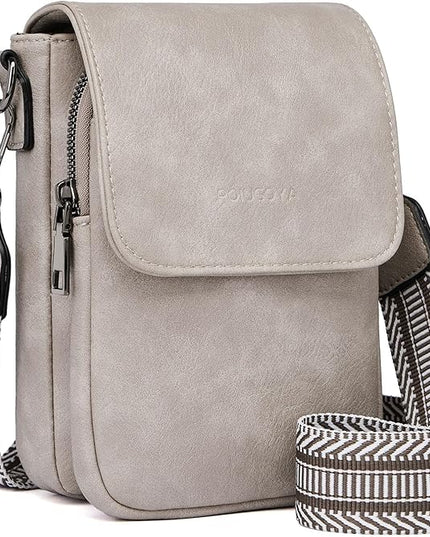 POIUGOYA Small Crossbody Bags for Women Trendy,Leather Triple Compartment Cell Phone Crossbody Wallet Purses with Card Slots