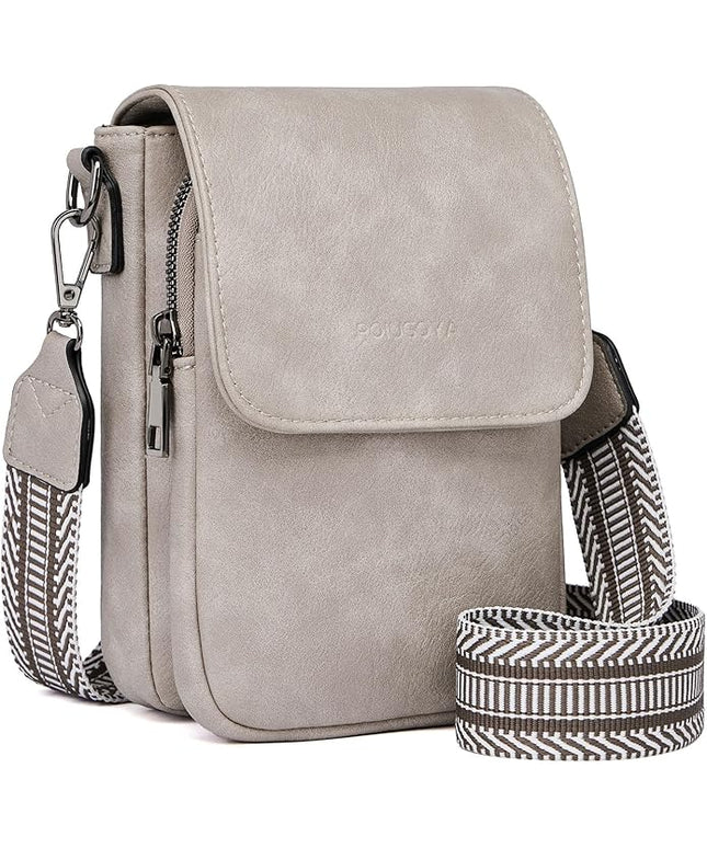 POIUGOYA Small Crossbody Bags for Women Trendy,Leather Triple Compartment Cell Phone Crossbody Wallet Purses with Card Slots