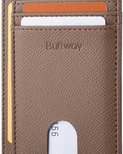 Buffway Slim Minimalist Front Pocket RFID Blocking Leather Wallets for Men and Women - Galaxy Maroon
