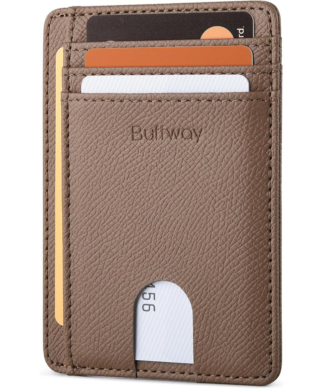 Buffway Slim Minimalist Front Pocket RFID Blocking Leather Wallets for Men and Women - Galaxy Maroon