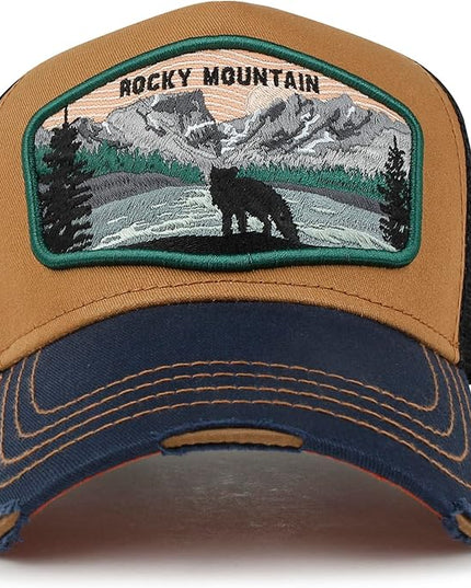 ililily Premium Howels Embroidery Vintage Baseball Cap Distressed Trucker Hat