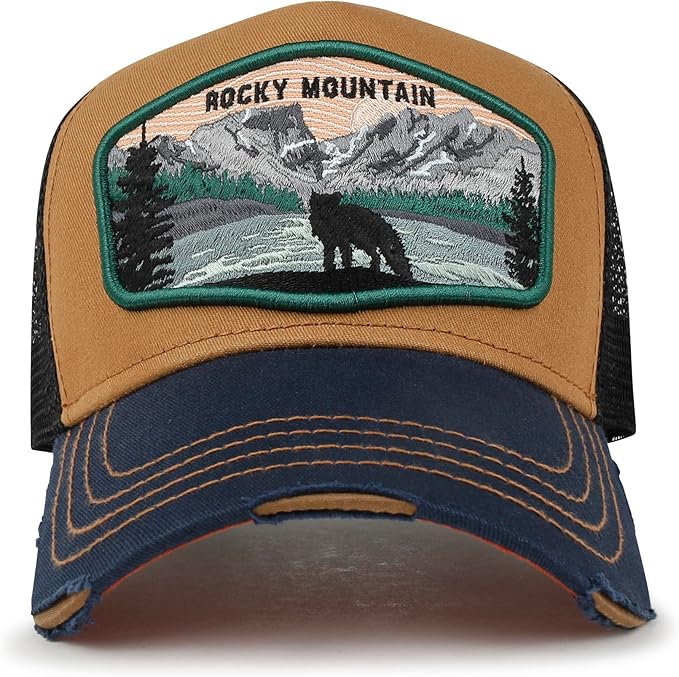 ililily Premium Howels Embroidery Vintage Baseball Cap Distressed Trucker Hat