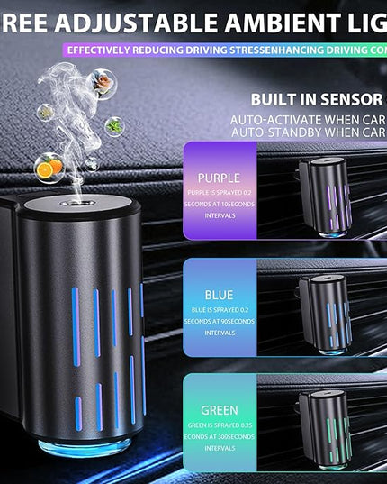 Car Air Freshener,Smart Car Air Freshener, Suitable For Car Diffusers And Home Use,Automatic On/Off,10 Scents,Car Diffusers Have 3 Adjustable Modes,Car Essential Oil Diffusers Have 10 Refill Bottles
