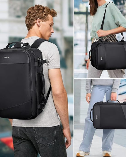 PIJUSHI Travel Backpack for Women Men Carry on Suitcase Backpack Flight Approved Personal Item Bag Fits 16 Inch Laptop(PE035 Black)