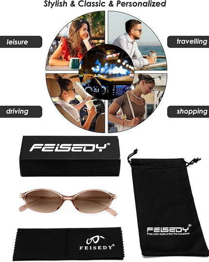 FEISEDY Retro Oval Cat Eye Sunglasses for Women 90s Narrow Lightweight Shades Y2k Trendy Sunnies B0257