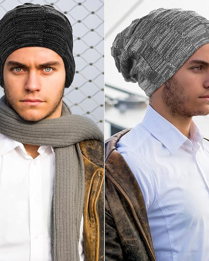 Geyoga 2/3/4 Pack Winter Beanie Hats for Men Warm Slouchy Beanies Hats Fleece Lined Thick Knitted Ski Skull Warm Cap