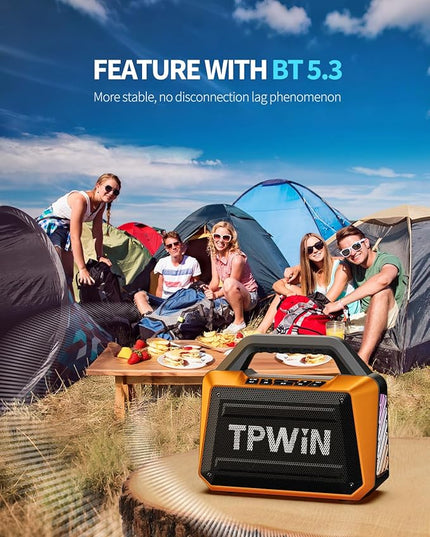 Bluetooth Speaker - 80W Loud, Rugged Outdoor Speakers, IPX6 Waterproof, 20H Playtime, Deep Bass, Lightshow, TWS, BT 5.3 Wireless, Portable for Travel Hiking Camping Beach Pool - Orange