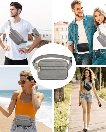 S-ZONE Fanny Packs for Women Genuine Leather RFID Blocking Crossbody Bags Purses Sling Waist Chest Bag Gifts Travel Running Adjustable Strap Men