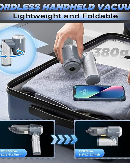 Saker Car Vacuum Cleaner 17000PA Foldable Mini Handheld Vacuums Portable Cordless with Brushless Motor for Gifts, Hair,Cars,Bedrooms,Offices Cleaning HL132 Silver