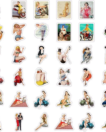 BulbaCraft Pin Up Girl Stickers for Water Bottle and Laptop - Pin Up Girl Party Supplies & Decorations, Waterproof Vinyl Decals, Retro and Vintage Stickers, Gifts for Women & Men