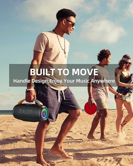 ZEALOT P11 Bluetooth Speaker, 80W Peak Wireless Stereo, Ultra Lightweight Portable Design and IPX6 Waterproof, Customize EQ for Outdoor/Camping/Beach/Travel (Black)