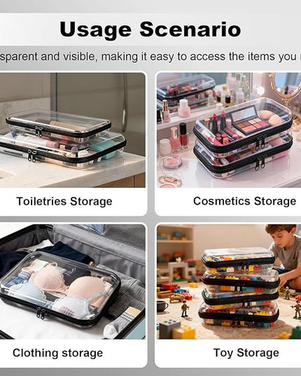5 Pack Clear Hard Shell Zipper Pouches, TSA Friendly Transparent Design for Toiletries & Electronics, Crush-Resistant Storage for Carry-On Travel (Black)