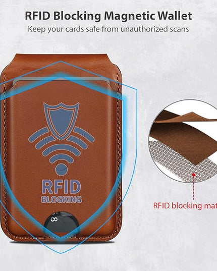 Belemay Strong Magnetic Wallet for MagSafe with Adjustable Stand, Full-Grain Leather Card Holder, Up to 5 Cards, RFID Blocking, Slim for iPhone 17/16/15/14/13/12 Series Men & Women - Saddle Brown