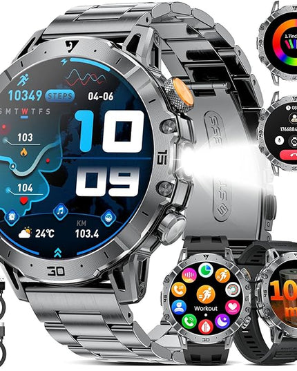 SUNKTA Smart Watch for Men(3 Bands),1.7" HD Large Display/1000mAh Smart Watches with LED Flashlight for Android iOS (Call Answer/Calls) Fitness Tracker with Heart Rate/Sleep Tracking/IP68 Waterproof