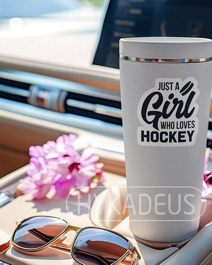 (3Pcs) Just a Girl Who Loves Hockey Sticker Decals for Books, Laptops, Phones, Tumblers, Water Bottles, Waterproof Vinyl Decal, Hockey Gifts for Teen Girls, Team, Hockey Fan, Size 3 x 2.8 Inch