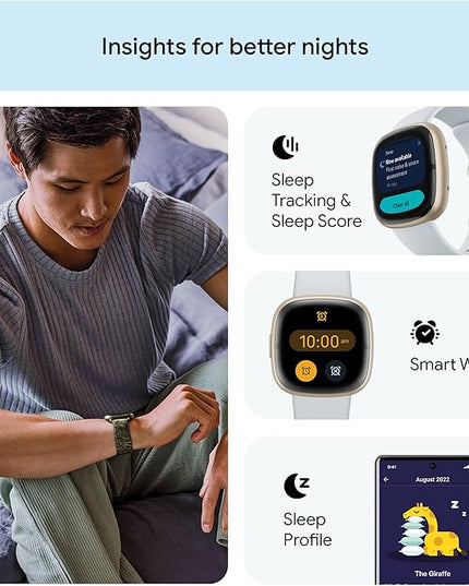Fitbit Sense 2 Advanced Health and Fitness Smartwatch with Tools to Manage Stress and Sleep, ECG App, SpO2, 24/7 Heart Rate and GPS, Blue Mist/Pale Gold, One Size (S & L Bands Included)
