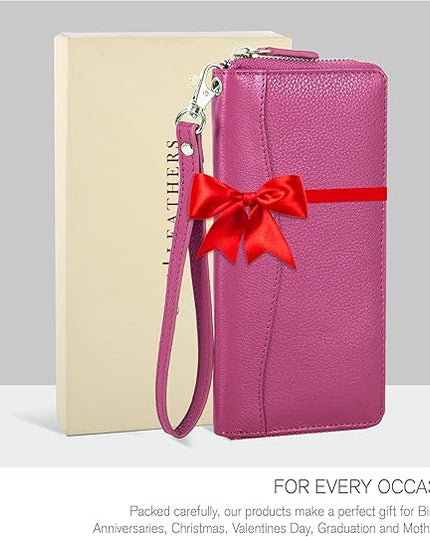 Oak Leathers Pink RFID Leather Wallet for Women - Womens Wallet Clutch with 8 Credit Card Holder, Coin Pocket, Gift for Women’s