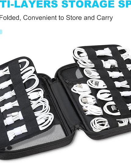 Lacdo Cord Organizer Travel, Cable Organizer Bag Case, Portable Electronics Organizer Travel Case, 6 Layer Large Capacity Charging Cords Storage organizer for Cables, SD Card, Travel Essentials, Black