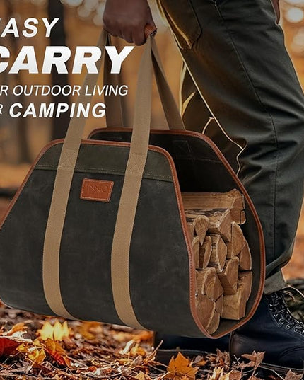 INNO STAGE Firewood Carrier Firewood Bag Heavy Duty Waxed Canvas Log Carrier Tote for Firewood, Large Fire Wood Sling Carrier with Handles for Easy Transport Carrying and Wood Stove Accessories