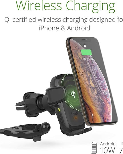 iOttie Auto Sense Qi Wireless Car Charger - Automatic Clamping Wireless Charging CD Slot & Air Vent Phone Mount Combo for Google Pixel, iPhone, Samsung Galaxy, Huawei, LG, and other Smartphones