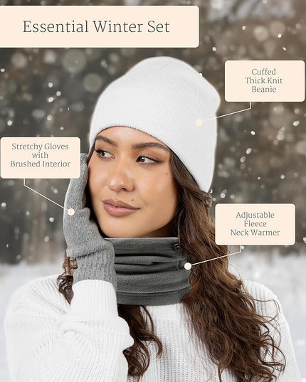 9 Pack Winter Beanies, Gloves, Neck Warmers Combo Set Unisex Adults Stretchy Thick Knit