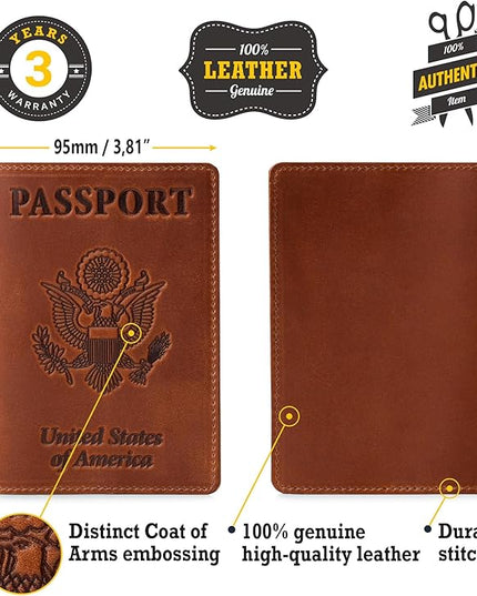 Shvigel US Leather Passport Book Cover - Thin American Travel Passport Holder - Premium International USA Passport Protector Case for Women Men (Light Brown Vintage)