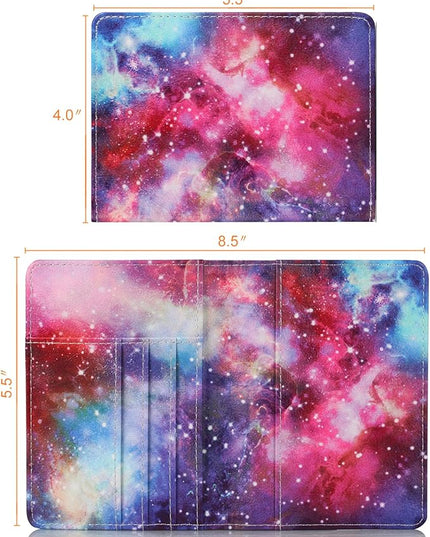 Passport Holder Cover Case PU Leather RFID Blocking Card Pockets Holder Cute Luggage Magnetic Wallet Case for Women Men, Colorful Galaxy