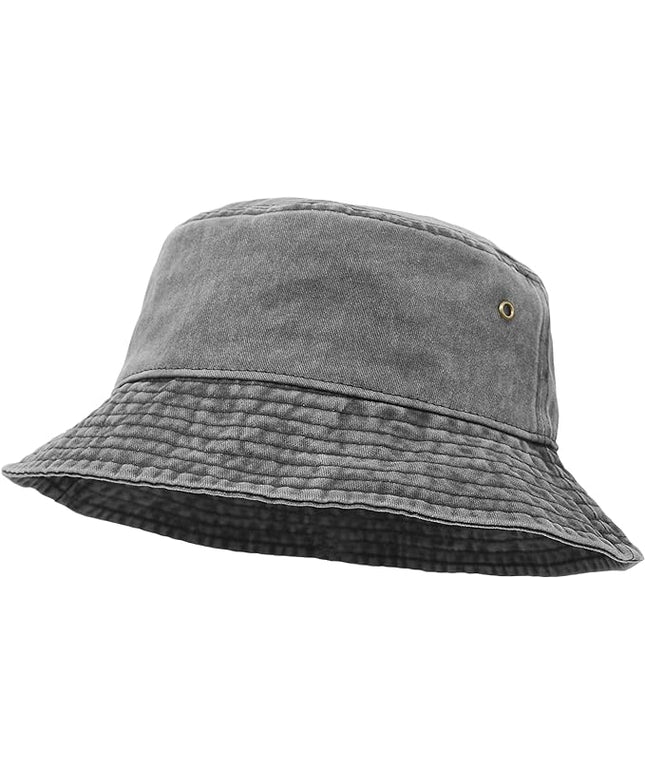 Bucket Hat, Wide Brim Washed Denim Cotton Outdoor Sun Hat Flat Top Cap for Fishing Hiking Beach Sports