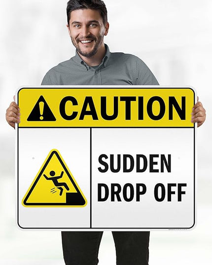 Caution Sudden Drop Off Sign, 24x30 Inches, 3M EGP Reflective .080 Aluminum, Fade Resistant, Made in USA by My Sign Center