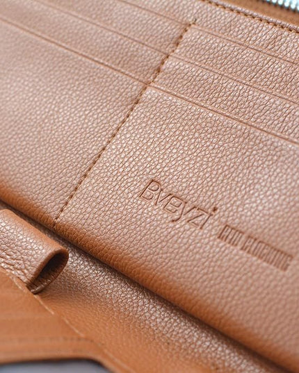 Bveyzi Women RFID Blocking Wallet Leather Zip Around Phone Clutch Large Capacity Ladies Travel Purse Wristlet | RFID Blocking, Zip Around, Large Capacity