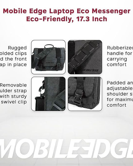 Mobile Edge Laptop Eco Messenger Eco-Friendly, 17.3 Inch Cotton Canvas, Charcoal for Men, Women, Business, MECME5, Ash