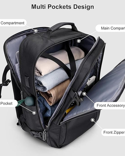 PIJUSHI Travel Backpack for Women Men Expandable Carry on Luggage Backpack Airline Approved Personal Item Laptop Bag(PE034 Black)