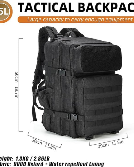 gracedon Military Tactical Backpack for Men and Women Army Camping Daypack Bug out Bag 45l Asault Pack for Travel Hiking (Black)