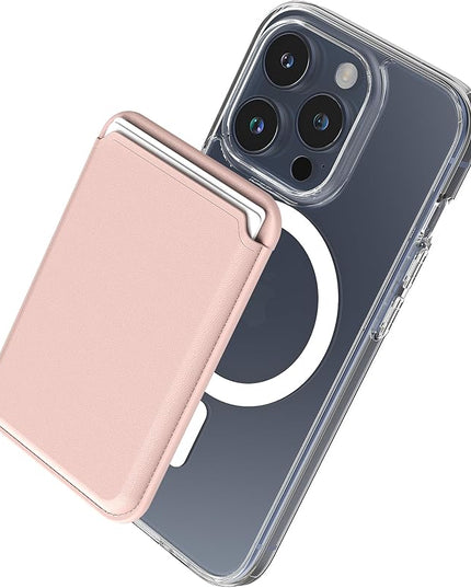 Sinjimoru Magnetic Card Wallet, Premium Vegan Leather Phone Wallet for MagSafe 3-Card Holder Compatible with iPhone 17 Pro Max Air 16 15 14 13 Series. M-Viica Basic Pink Sand