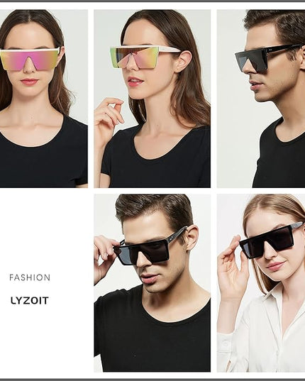 LYZOIT Square Oversized Sunglasses for Women Men Big Flat Top Fashion Shield Large UV Protection Rimless Shades
