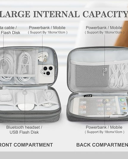 FYY Electronic Organizer, Large Travel Cable Organizer Bag Pouch Electronic Accessories Carry Case Portable Waterproof Double Layers All-in-One Storage Bag for Cable, Cord, Charger, Phone, Dark Grey