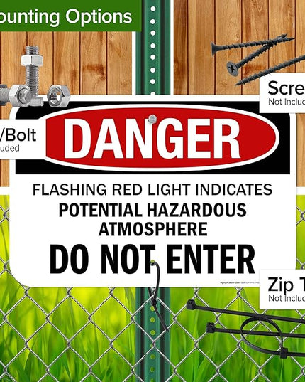 Danger Flashing Red Light Indicates Potential Hazardous Atmosphere Do Not Enter Sign, 12x18 Inches, Rust Free .063 Aluminum, Fade Resistant, Made in USA by My Sign Center