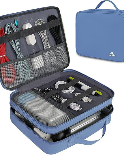 MATEIN Cable Organizer Bag, Large Travel Tech Organizer Water Resistant Electronic Accessories Case with Handle for Tablet, Cables, USB, Hard Drive, Double Layers Travel Gift for Men and Women, Blue