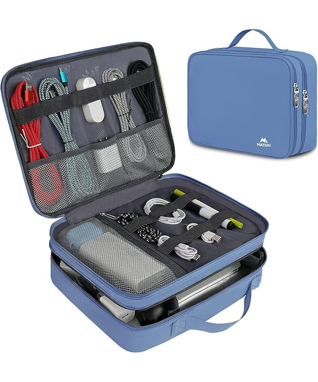 MATEIN Cable Organizer Bag, Large Travel Tech Organizer Water Resistant Electronic Accessories Case with Handle for Tablet, Cables, USB, Hard Drive, Double Layers Travel Gift for Men and Women, Blue