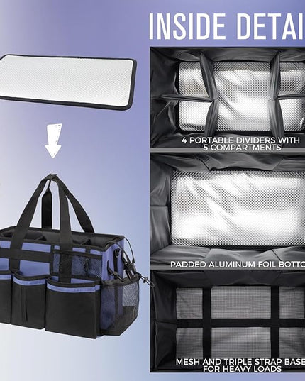 Wearable Cleaning Caddy, Cleaning Caddy Supplies Organizer with Handle & Shoulder Straps for Housekeepers, Under Sink & Car Cleaning Tool Organizers Bag with 4 Foldable Divider (CeruleanBlue)