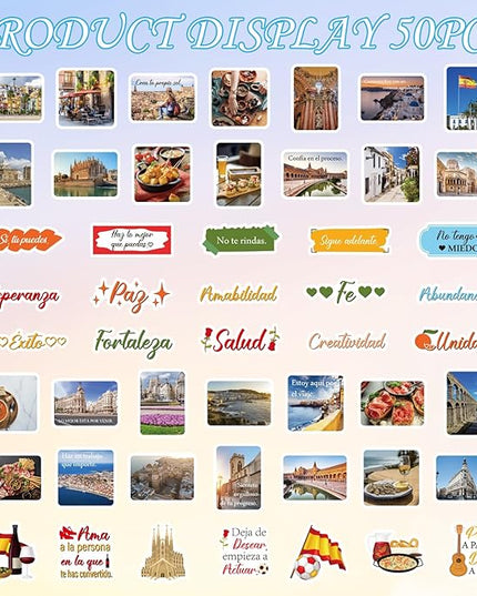 Spain Travel Stickers for Adults- 50 Pcs Spanish Landmark Souvenirs Water Bottle Stickers, Flag Waterproof Scrapbook Decals, Vinyl Sticker for Luggage Laptop Journaling