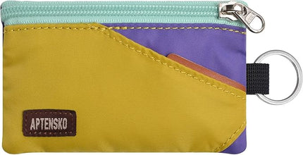 RFID Travel Wallet with Adjustable Lanyard-Zipper Small Wallet with ID Card Holder, Keychain for women&men-Minimalist Slim Waterproof Nylon case for ID, Cash, Key (DarkYellow+Violet)